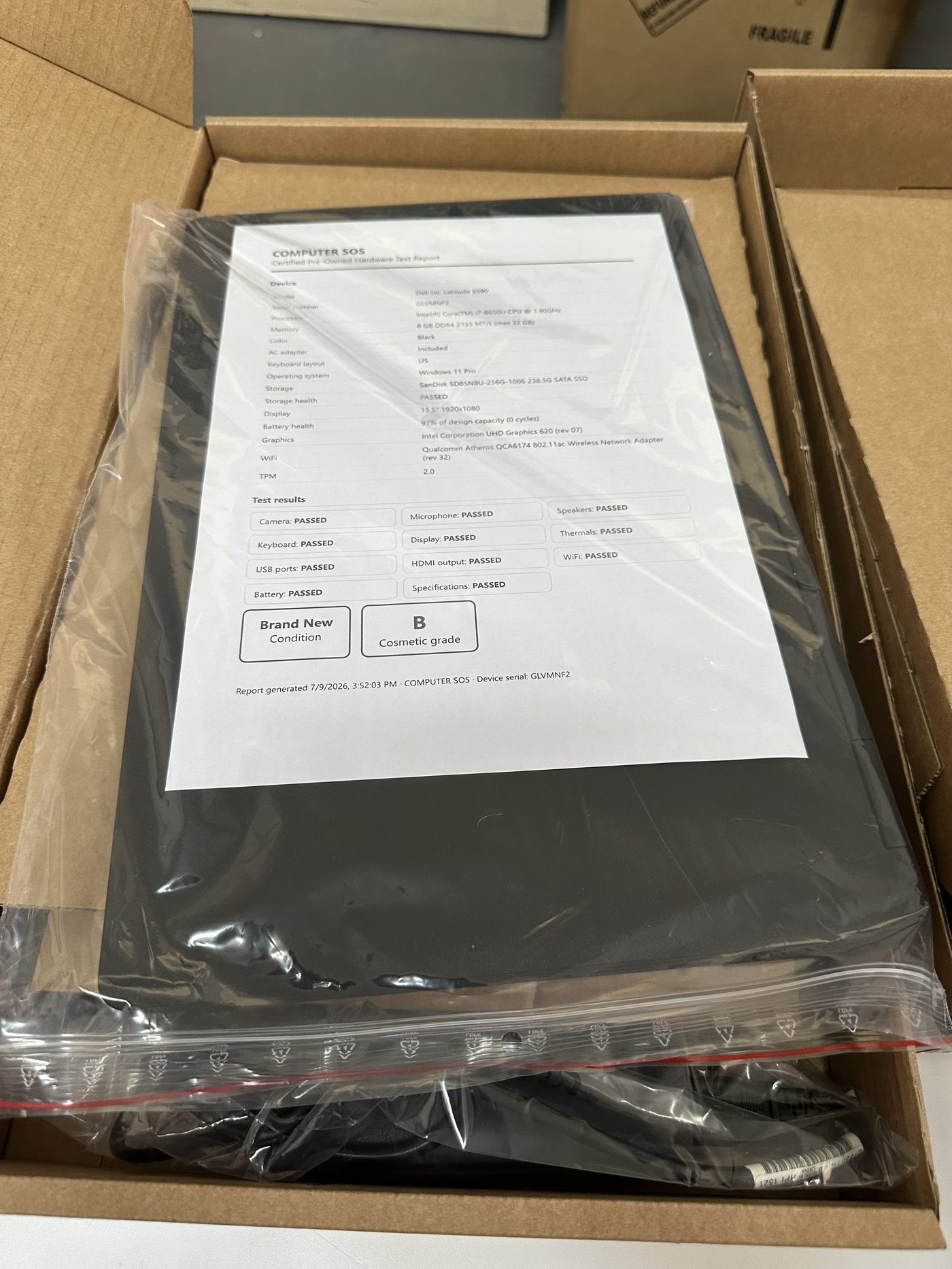 Test report in box